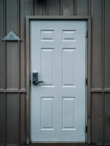 keypad lock on a white door